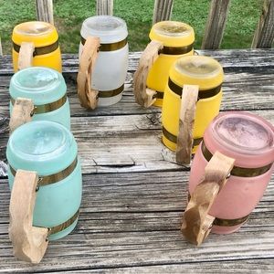 Vtg Fiesta ware glasses w/ wood handles